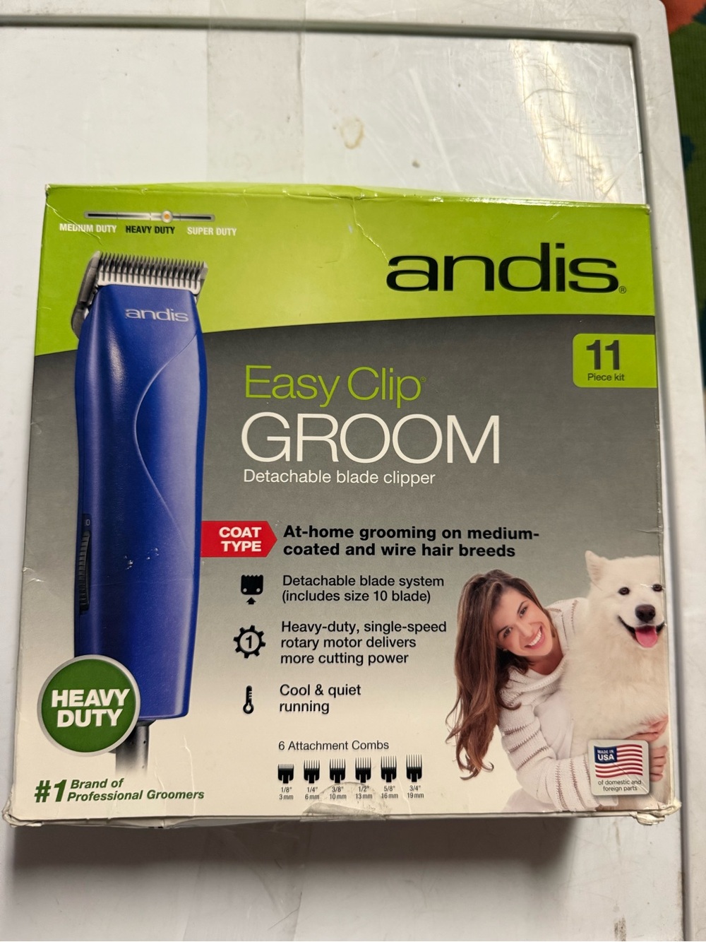 Andis Easy Clip Groom Detachable Blade Clipper - Blue and Green Box